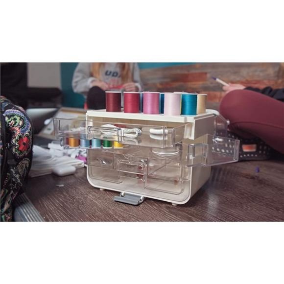 224 Piece - Sewing Kit & Craft Organizer with Machine Sewing Thread, White - Picture 6 of 6